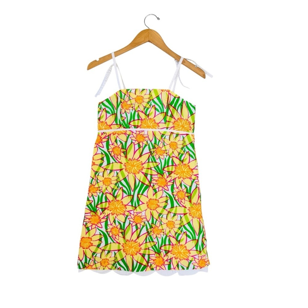 Lilly Pulitzer Floral Babydoll Y2K Dress Sz XS Yellow Green Summer Cottagecore
